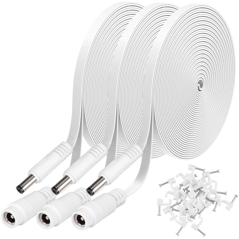 Uogw 3 Pack 25ft/7.5m DC Power Extension Cable 2.1mm x 5.5mm Compatible with 12V DC Adapter Cord for CCTV IP Camera, LED, Car, White - Image 1